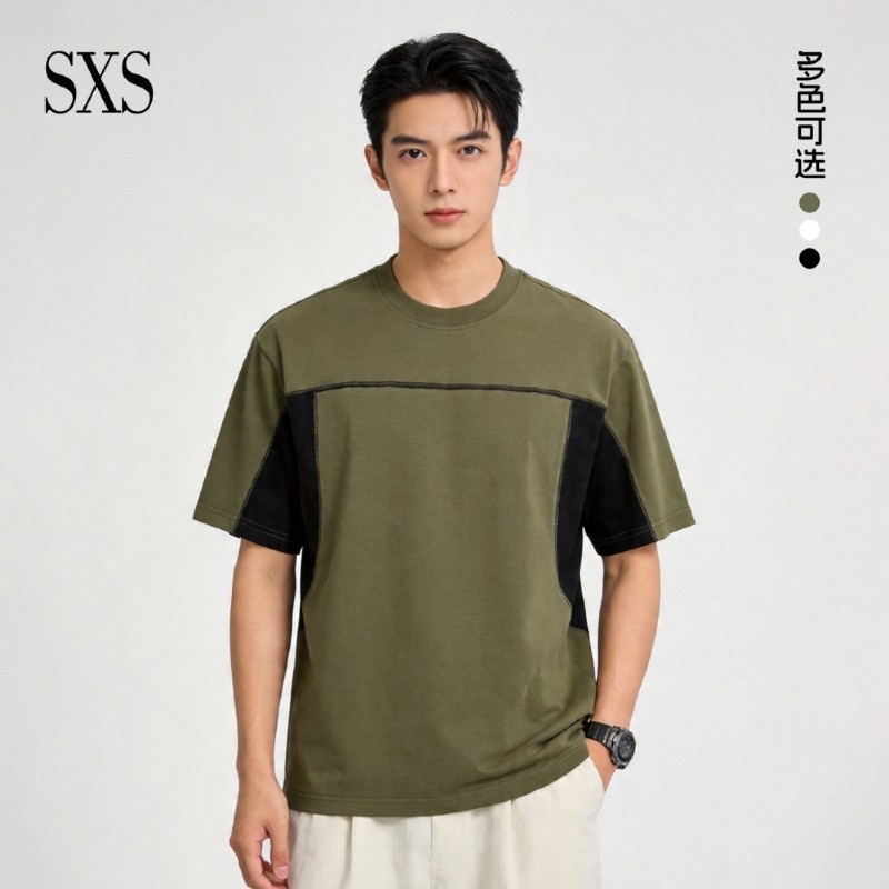 S28#260克凉感撞色结构款拼接宽松版T恤 S28#260克凉感撞色结构款拼接宽松版T恤
